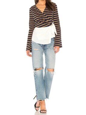 NWT Derek Lam 10 Crosby Stripe Poplin Wrap Blouse Quiet Luxury Preppy $395